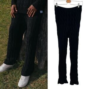 Reuben Oliver Cable Knit‎ Pants Pull-On Cotton Sweater Black Size Small